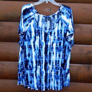 CYNTHIA ROWLEY SUMMER BOHO Blue Tie Dye Tee Shirt Size 2X